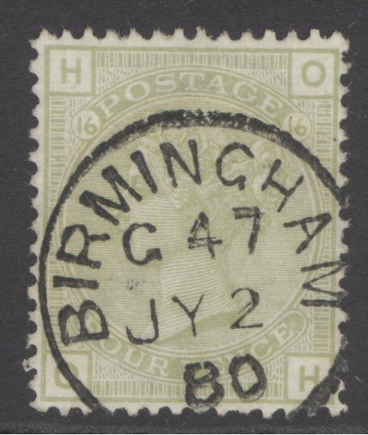 SG 153 4d sage-green plate 16. Very fine used with an upright Birmingham CDS, July 2nd 1880