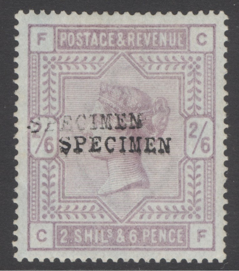 SG 175 2/6 lilac, blued paper, overprinted specimen twice. Lightly mounted mint. Scarce variety