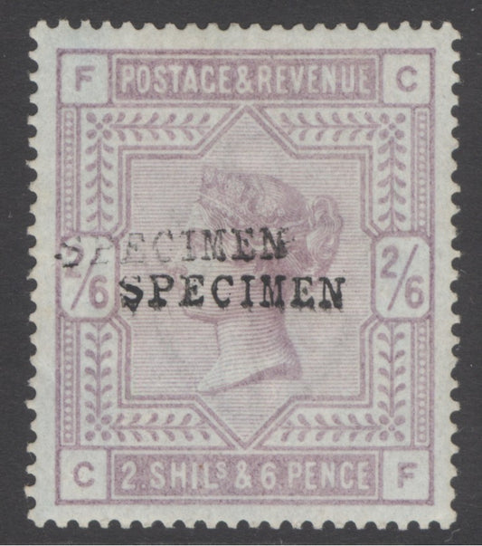 SG 175 2/6 lilac, blued paper, overprinted specimen twice. Lightly mounted mint. Scarce variety