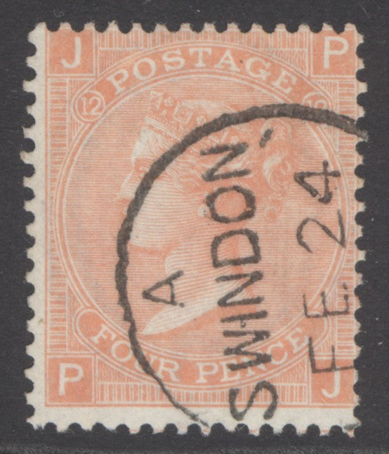 SG 93 4d dull vermilion plate 12. Very fine used with a Swindon CDS