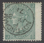 SG 117 1/- green plate 4. Very fine used with a Nottingham CDS, July 3rd 1871