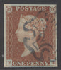 SG 8L 1d red-brown plate 26 lettered FB. Very fine used with a deep blue Maltese cross. 4 margins CAT £500