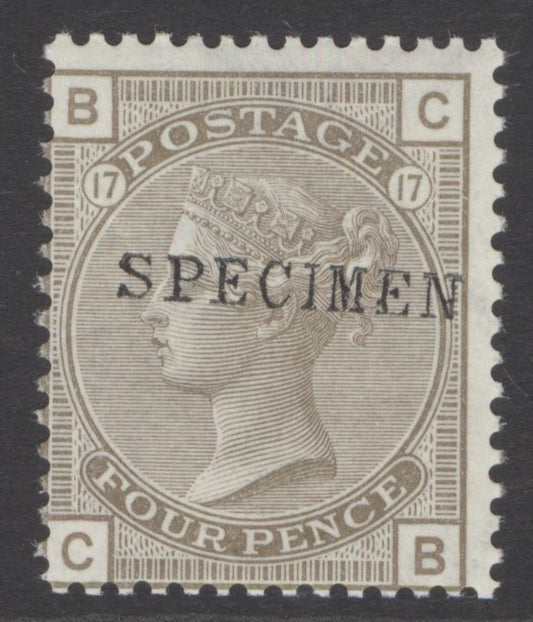 SG 154 4d grey-brown overprinted specimen. A fine fresh unmounted mint example CAT £350
