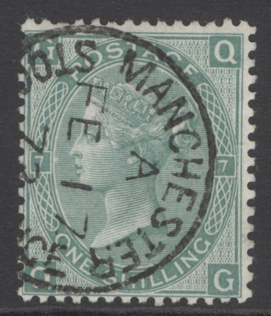 SG 117 1/- green plate 7. Very fine used with a Manchester CDS, Feb 17th 1872