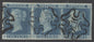 SG 14 1841 2d blue strip of 3 plate 3 lettered FB-FD. Very fine used with Maltese crosses. Full-huge margins CAT £825