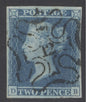 SG 14 1841 2d blue plate 3 lettered DB. Superb used with a number ‘12’ in Maltese cross. 4 fine margins CAT £550
