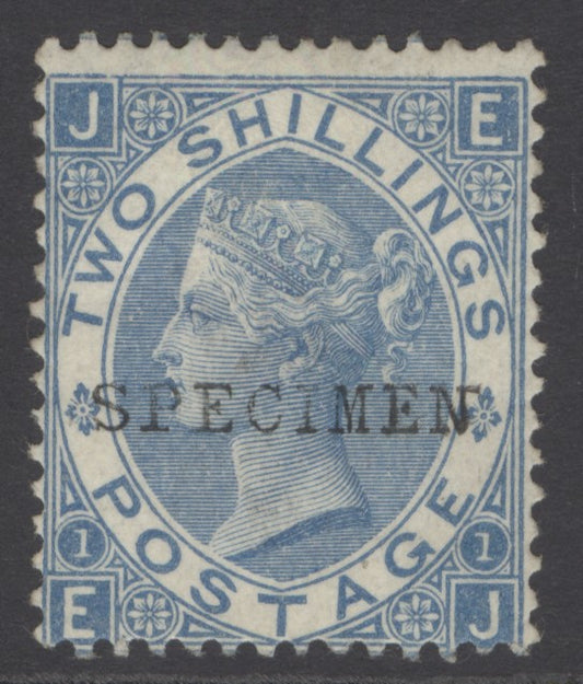SG 118s 2/- dull blue, overprinted specimen. A fine fresh mounted mint example with good colour CAT £600