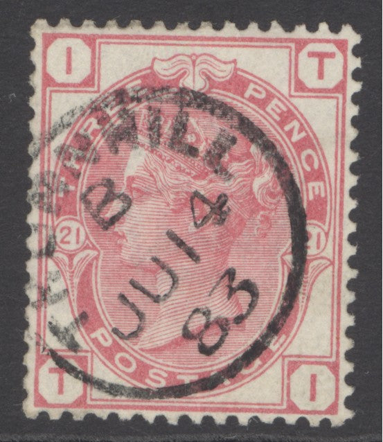 SG 158 3d rose plate 21 Thurnhill CDS, June 14th 1883