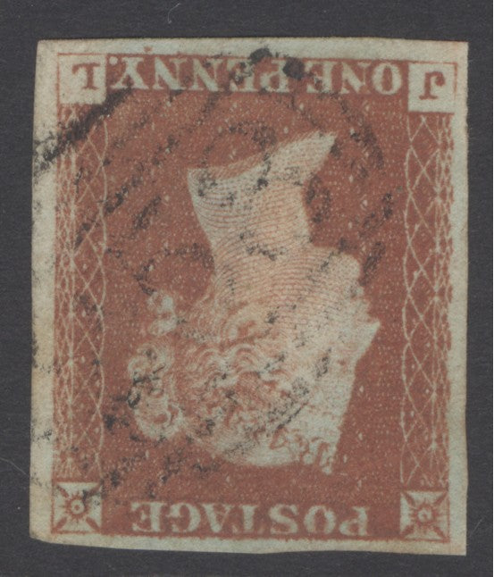 SG 8i 1d red-brown variety inverted watermark lettered JL. Very fine used. 4 fine margins CAT £250