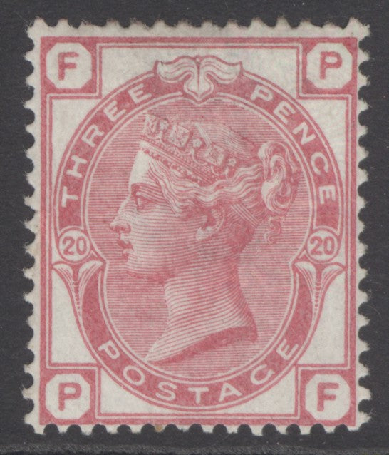 SG 144 3d rose plate 20. A fine fresh very lightly mounted mint example. Nice deep colour & very well centred CAT £600