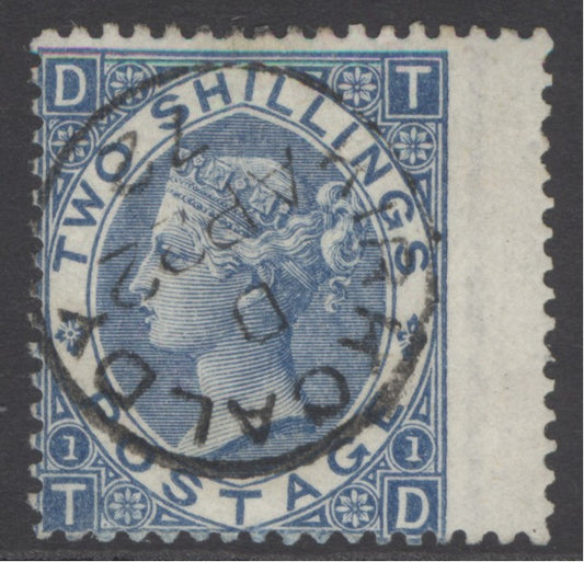 SG 119 1/- deep blue, watermark spray lettered TD. Superb used with a Kirkcaldy CDS, April 22nd 1872