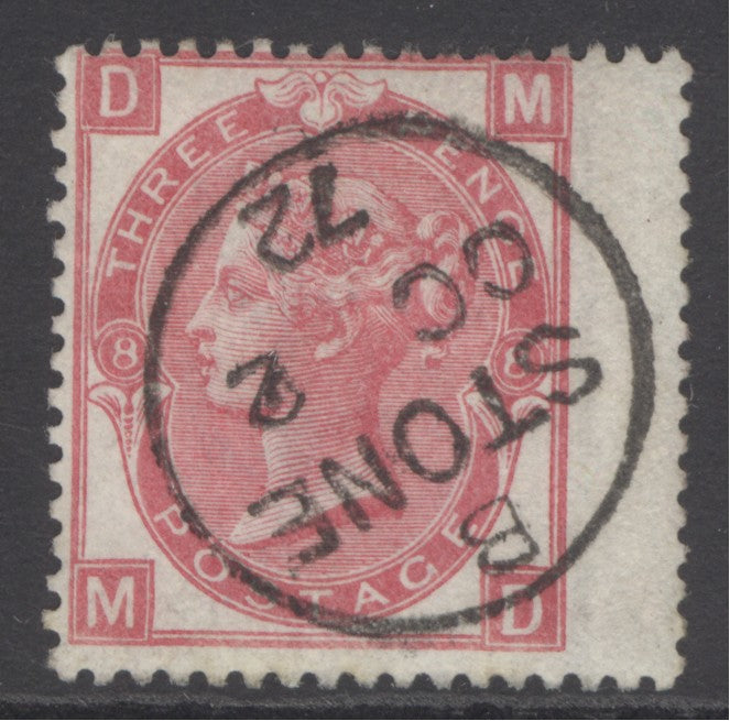 SG 103 3d rose plate 8. Very fine used with a Stone, Oct 2nd 1872 CDS.