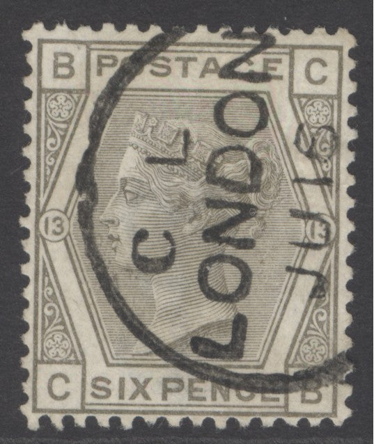 SG 147 6d grey plate 13. Very fine used with a London CDS