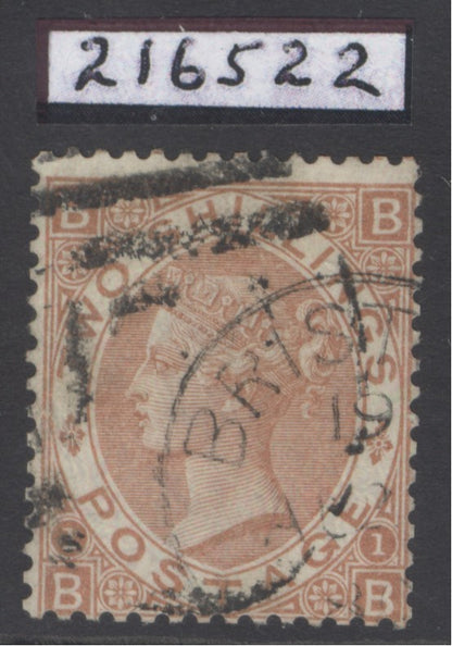 SG 121 2/- brown. Fine used with light numeral & part Bristol CDS. Nice deep colour CAT £300. RPS cert