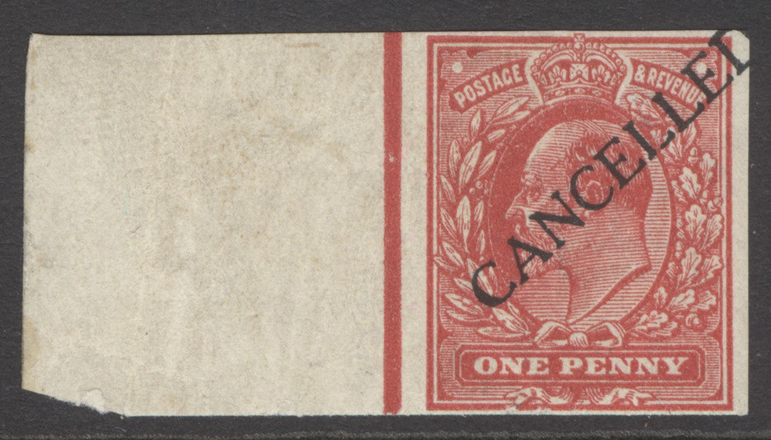 SG M6t 1911. 1d rose-carmine imperf, overprinted cancelled, type 21. Unmounted mint, full margins CAT £150