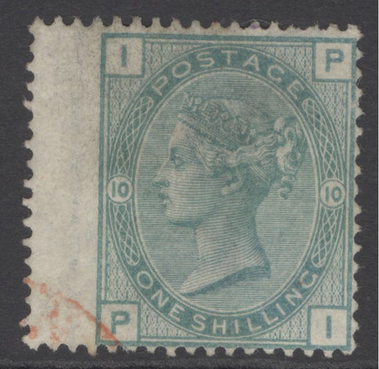SG 150 1/- green plate 10. Very fine used with a small part CDS in red