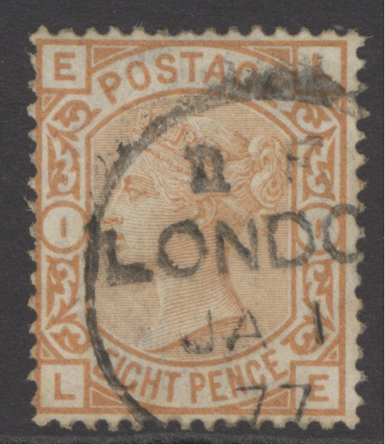 SG 156 8d orange. Very fine used with an upright London CDS, Jan 1st 1877. Good deep colour & well centred