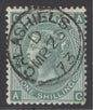 SG 117 1/- green plate 7. Very fine used with a Galashields CDS, March 26th 1873