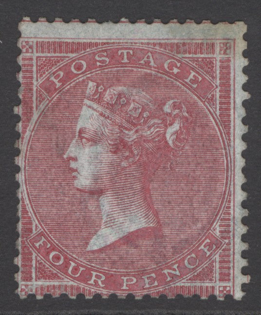 SG 62 spec J47(3) 4d deep carmine, watermark small garter on thick highly glazed paper. Fine mounted mint. Very scarce CAT £7000