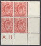 SG 274 1d rose-carmine corner marginal block of 4 with control 'A11'.  Fine unmounted mint Spec M6(5) CAT £300+