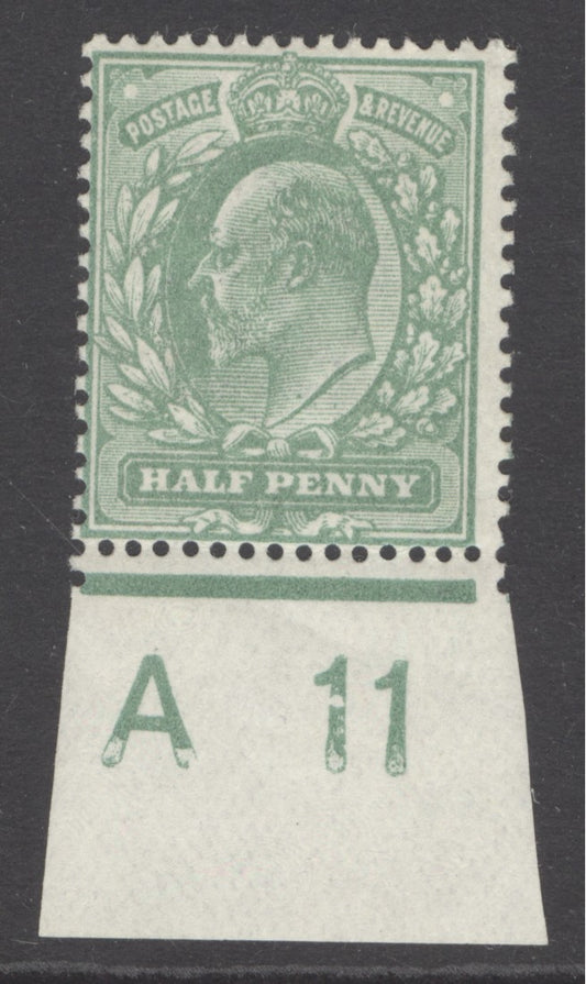 SG 279 Spec M4(1) ½d dull green with control 'A11'. Fine unmounted mint