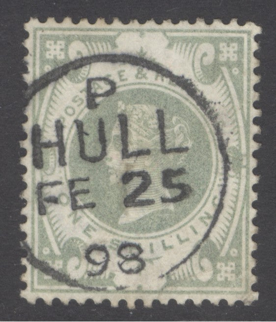 SG 211 1/- dull green. Very fine used with a Hull, Feb 25th 1898 CDS