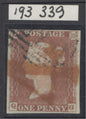 SG 8 1d red-brown plate 35 lettered QG. Very fine used with a numeral obliteration & hand struck '4' in red...