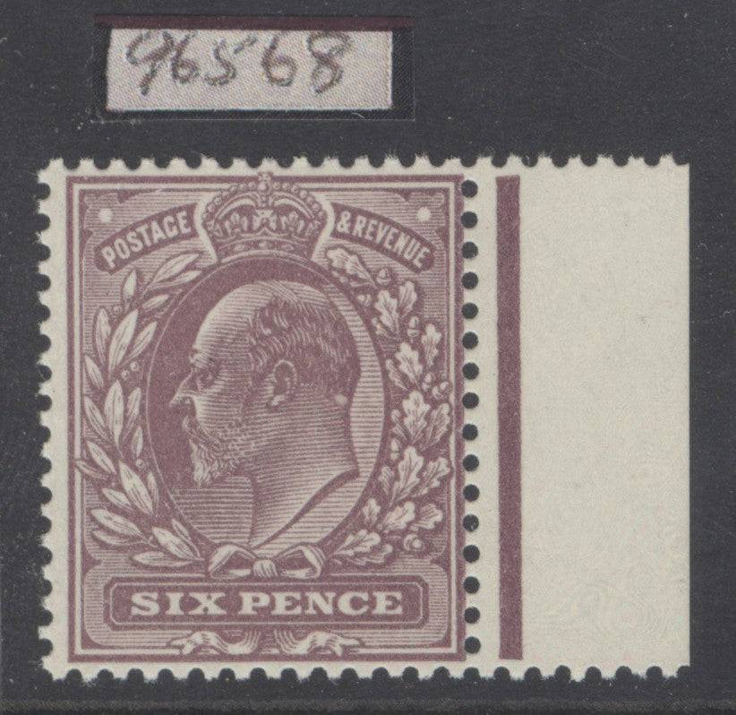 SG 301 6d dull purple on Dickinson coated paper. A pristine unmounted mint marginal example  Spec M34(1). RPS cert when in a block of 6 CAT £450