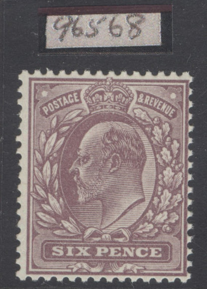 SG 301 6d dull purple on Dickinson coated paper. Pristine unmounted mint Spec M34(1).  RPS cert when in a block of 6 CAT £450