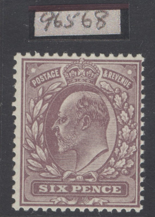 SG 301 6d dull purple on Dickinson coated paper. Pristine unmounted mint Spec M34(1).  RPS cert when in a block of 6 CAT £450