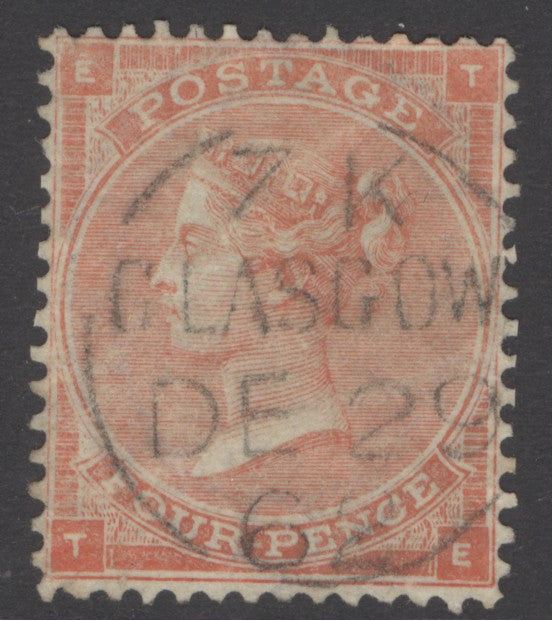 SG 79 4d bright red. Very fine used with a Glasgow, Dec 29th 1862 CDS