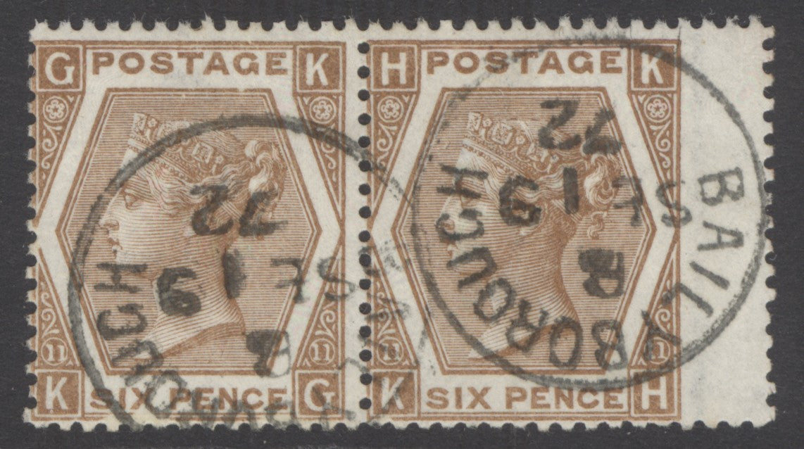 SG 122a 6d chestnut pair. Very fine used with Bailyborough CDS’s, Sept 19th 1872