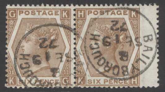 SG 122a 6d chestnut pair. Very fine used with Bailyborough CDS’s, Sept 19th 1872