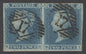 SG 13 1841 2d pale blue plate 3 pair lettered MH-MI. Very fine used with London ‘17’ numerals. 4 margins