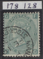SG 117 1/- green plate 7. Very fine used with part crisp Manchester stock exchange steel CDS. RPS cert