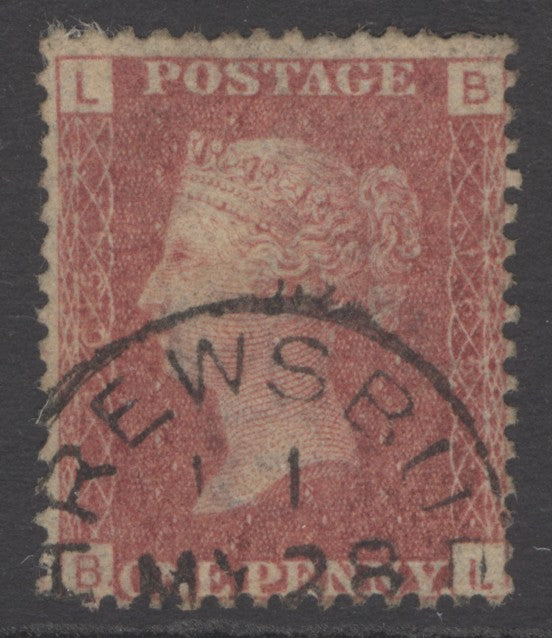SG 43 1d rose-red plate 165. Very fine used with a Shrewsbury CDS