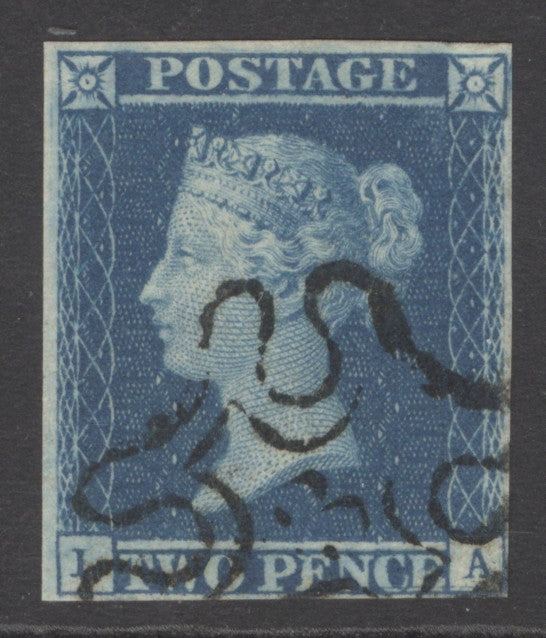 SG 14f 1841 2d blue plate 3. Very fine used with a number ‘3’ in Maltese cross. 4 margins CAT £650