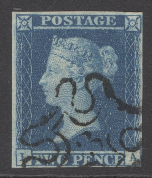 SG 14f 1841 2d blue plate 3. Very fine used with a number ‘3’ in Maltese cross. 4 margins CAT £650