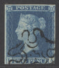 SG 14f 1841 2d blue plate 3. Very fine used with a number ‘3’ in Maltese cross. 4 margins CAT £650