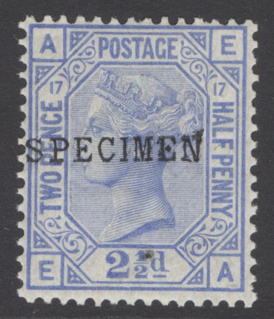SG 142 2½d blue plate 17, overprinted specimen. Fine fresh mounted mint CAT £180