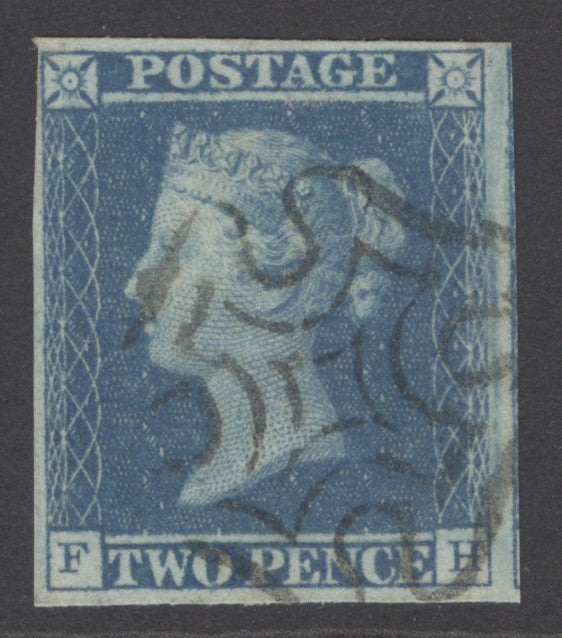 SG 14 1841 2d blue plate 3 lettered FH. Very fine used. 4 good to large margins CAT £275