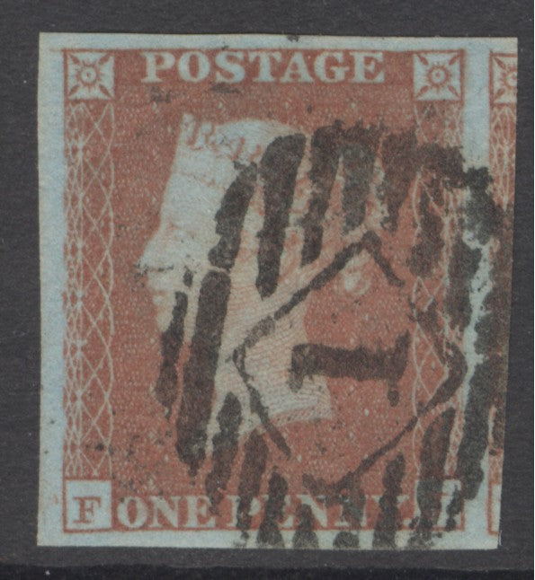 SG 8 1d red-brown plate 44 lettered PL. Very fine used with a full Maltese cross. 4 huge margins
