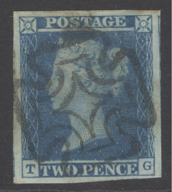 SG 14ue 1841 2d blue plate 3 lettered TG. Very fine used with a full Dublin Maltese cross. 4 large margins CAT £500