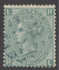 SG 117 1/- green plate 7. Very fine used with an unusual blue postmark