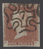 SG 8m 1d red-brown lettered OC. Very fine used with an upright number ‘7’ in Maltese cross. 4 fine margins CAT £160