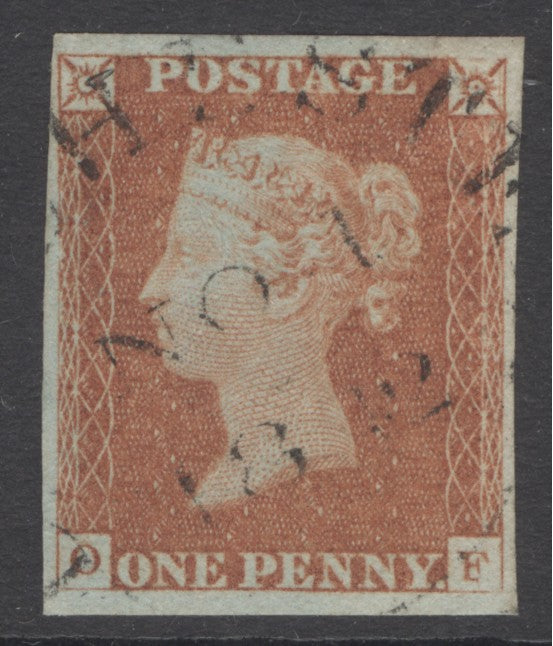 SG 8 1d red-brown plate 26 lettered OF. Very fine used with a Dorchester Town CDS. 4 margins CAT £700