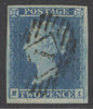 SG 14 1841 2d blue plate 4 lettered EI. Very fine used. 4 fine/large margins