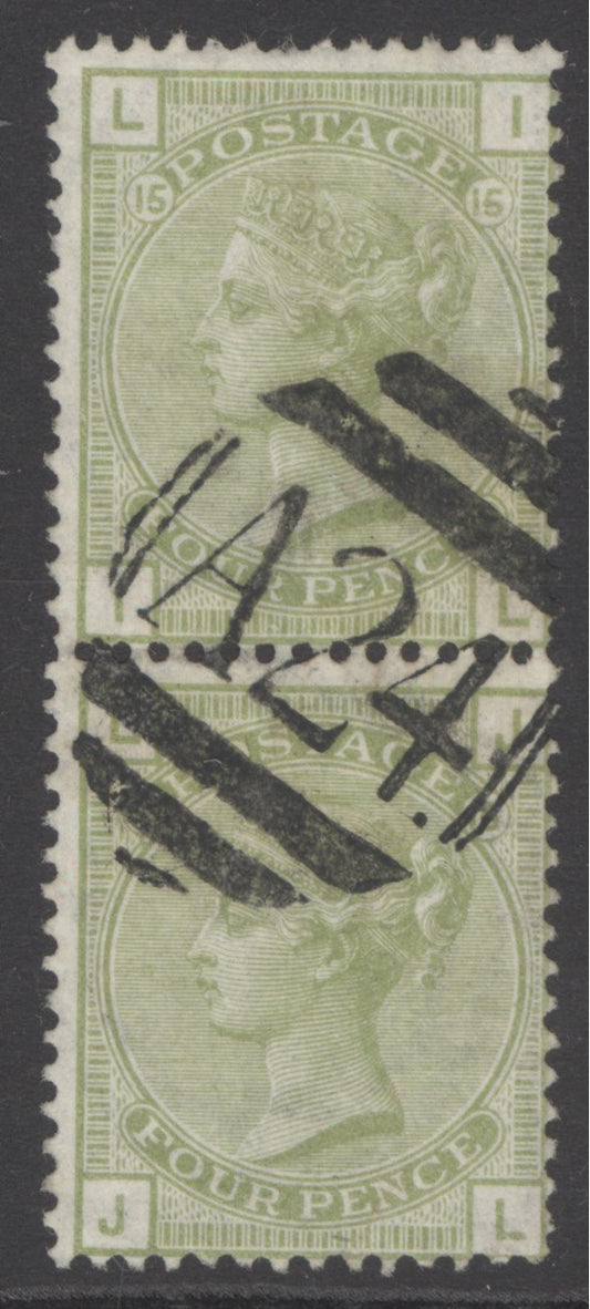 SG 153 4d sage-green plate 15 pair. Very fine used with a single ‘A24’ numeral CAT £600