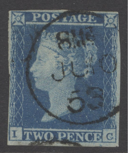 SG 14 1841 2d blue plate 4 lettered IC. Very fine used with a CDS cancel, June 10th 1853 CAT £2000