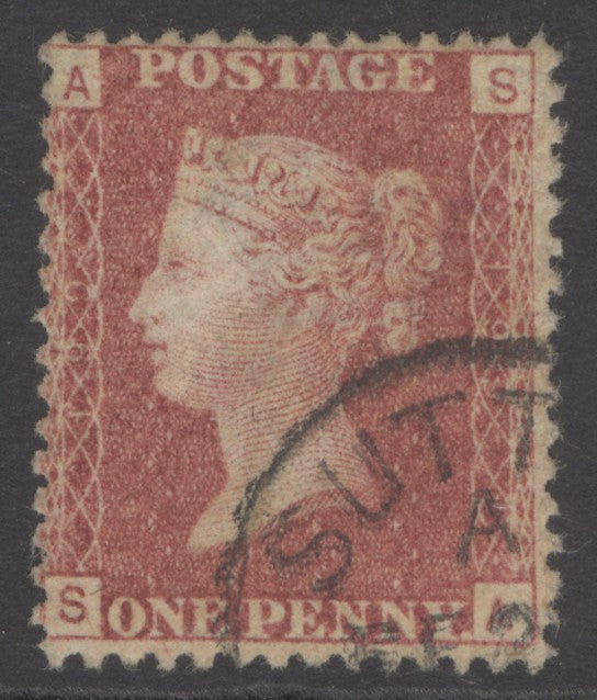 SG 43 1d rose-red plate 199. Very fine used with a CDS cancel leaving Queens profile clear